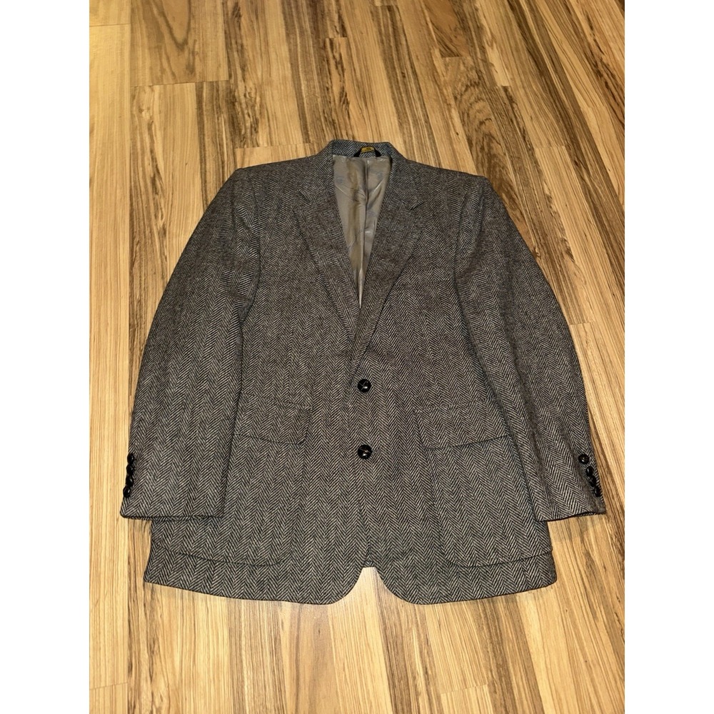 Vintage USA Haggar Imperial Tweed Blazer Gray‎ Herringbone 100% Wool 2 Button